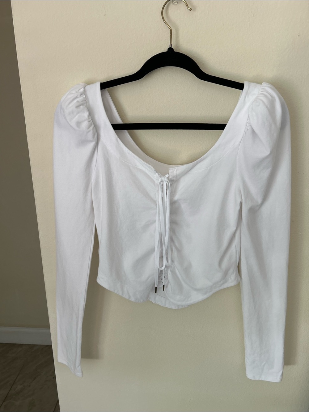 Free people willow white boho corset lace up crop cotton long sleeve top M